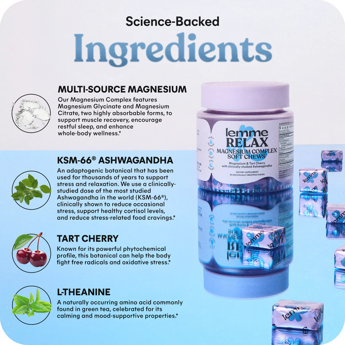 LEMME RELAX MAGNESIUM SOFT CHEWS - Magnesium & Tart Cherry Soft Chews