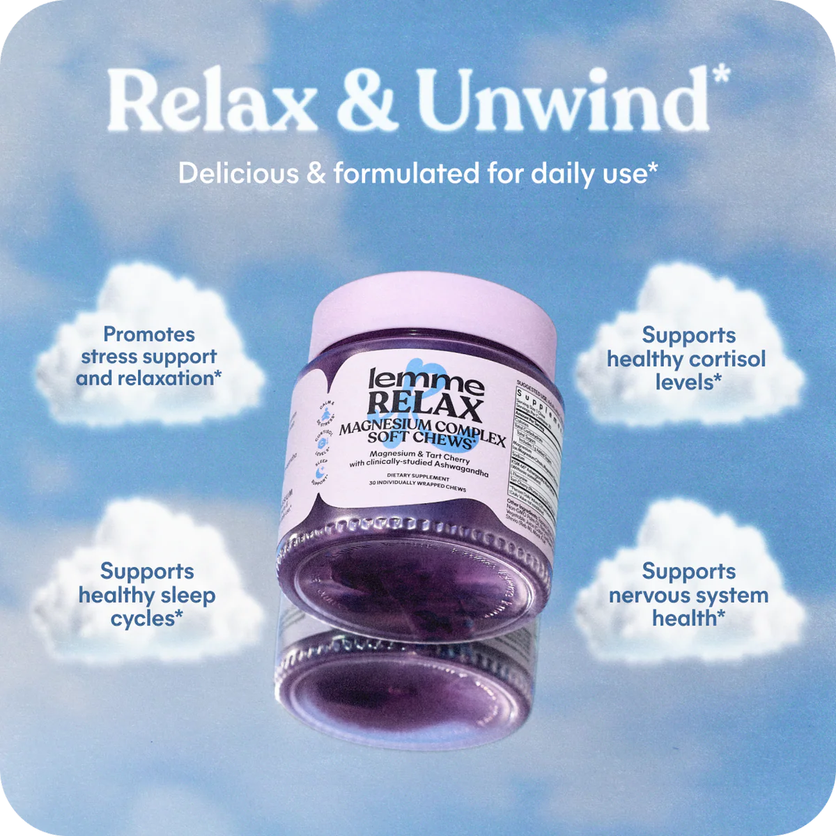 LEMME RELAX MAGNESIUM SOFT CHEWS - Magnesium & Tart Cherry Soft Chews